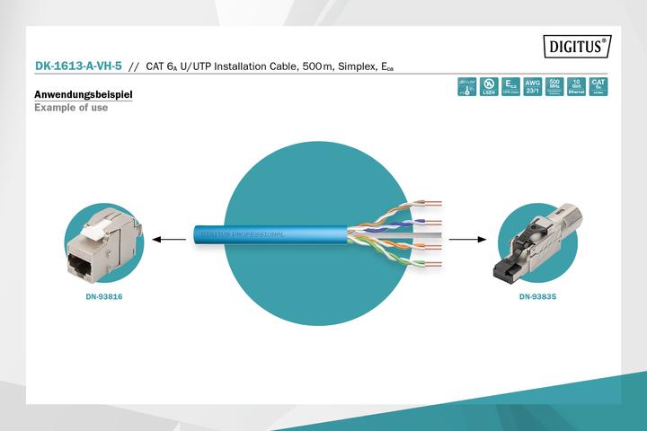 Image du produit Digitus Câble d’installation à paire torsadée CAT 6A U-UTP (U/UTP, CAT6a, 500 m)