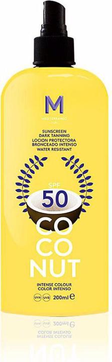 Actual product image Mediterraneo Sun COCONUT sunscreen dark tanning SPF50 200 ml (Suntan cream, SPF 50, 200 ml, 105 g)