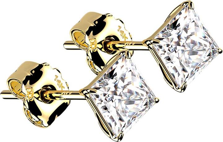 Star Piercing Ohrstecker 14k gold mit quadratischem Kristall silber (14k Gold)