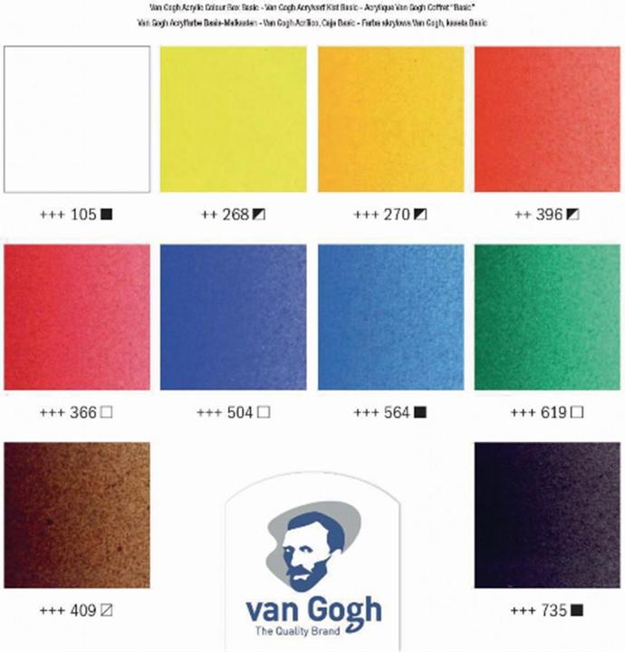 Immagine prodotto Van Gogh Scatola di legno colori acrilici Basic (Bianco, Giallo scuro, Giallo, Verde, Blu, Rosa, Nero, Rosso, Marrone, Blu scuro, 175 ml)