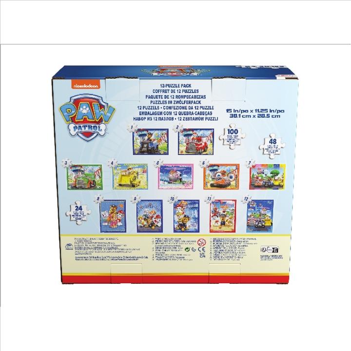 Actual product image Spin Master PAW Patrol, Coffret de 12 puzzles de 24, 48 ou 100 pièces, Chase, Marcus, Stella, Everest, Ruben, Zu (12 pieces)