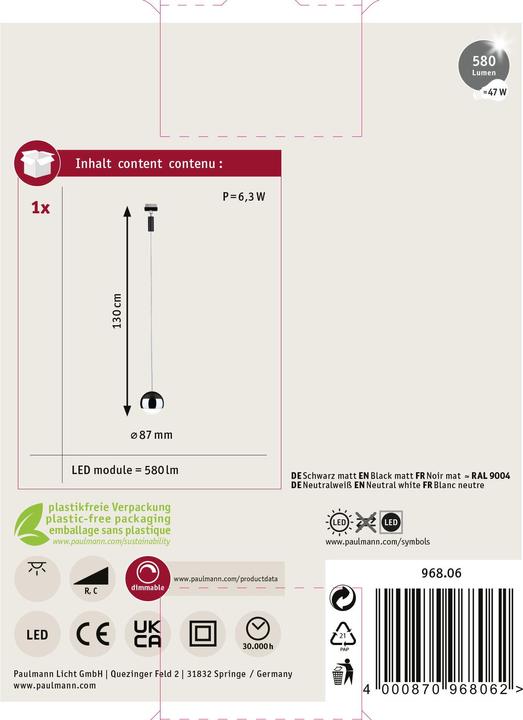 Produktbild Paulmann URail Pendel Capsule II (580 lm)