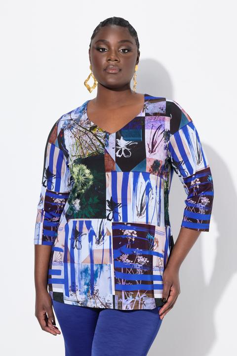Produktbild Ulla Popken Slinky-Shirt, Patchdruck, A-Linie, Herzausschnitt, 3/4-Arm (46, 48)