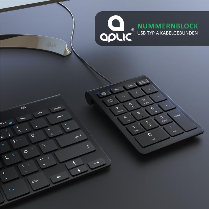 Actual product image Aplic Numpad 22 keys, USB keypad wired, numeric keypad, numeric keypad additional keyboard, cable 1.50 m (DE, Cable)