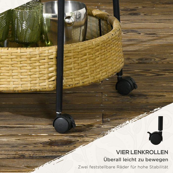 Produktbild Swisshandel24 Outdoor Servierwagen, 2 Etagen, Bremsen, Polyrattan, Metallrahmen, Φ50x66Hcm