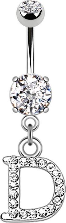 Star Piercing Banane silber mit Anhänger Kristall Buchstabe D (Messing, Chirurgenstahl 316L)