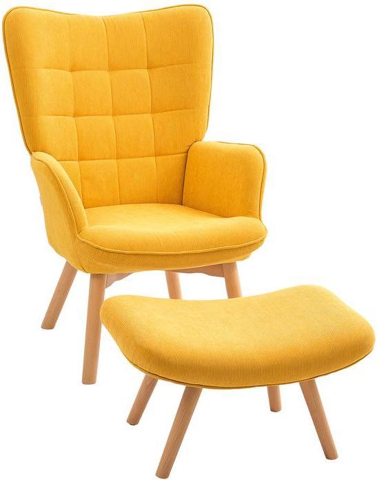 Swisshandel24 Ohrensessel mit Hocker, Relaxsessel, Polstersessel in Kordoptik, Loungesessel