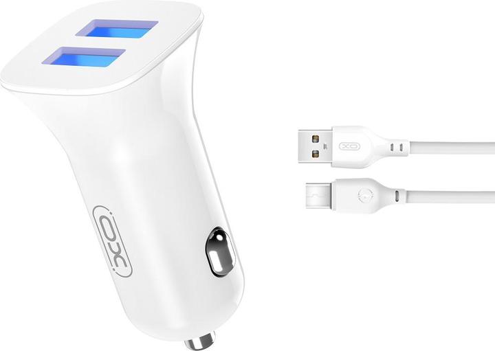 xO car charger TZ10 2x USB 2,4A white + USB-C cable