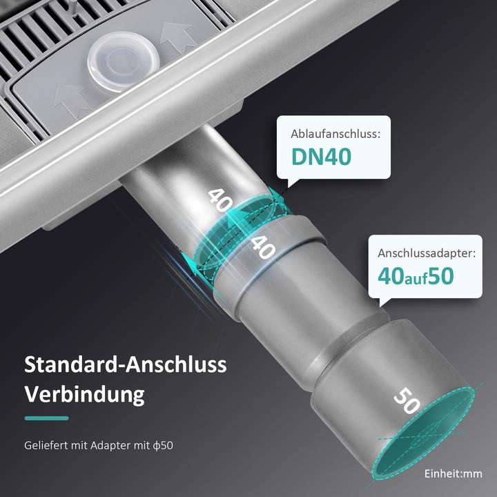 Actual product image Emke Duschrinne Edelstahl, Bodenablauf Komplettset Siphon mit Geruchsstop, Haarsieb, 500cm (500 mm)