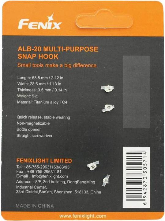 Actual product image Fenix ALB-20 Multifunction snap hook