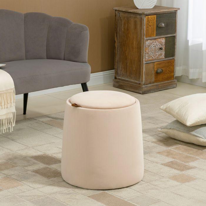 Produktbild Swisshandel24 Ottomane Sitzhocker Hocker mit Stauraum Polsterhocker Fussbank 2-in-1 Rund Deckel abnehmbar in Samto