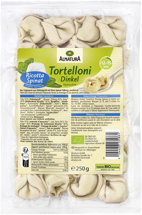 Produktbild Alnatura Bio Dinkel Tortelloni Ricotta 250g (250 g)