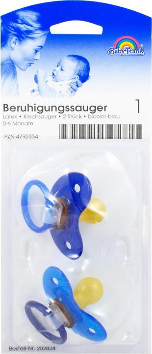 Produktbild BabyFrank Beruhigungssauger Kirsch Latex 0-6M bicolor blau, 2 St. Sauger (2 x, bis 6 Monate)