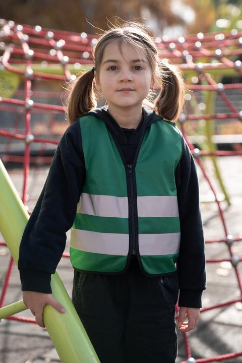 Produktbild Korntex Kinder Warnweste Aalborg Waldgrün mit Reissverschluss & Reflexstreifen XXS EN ISO 17353 ® KWRX (XXS)