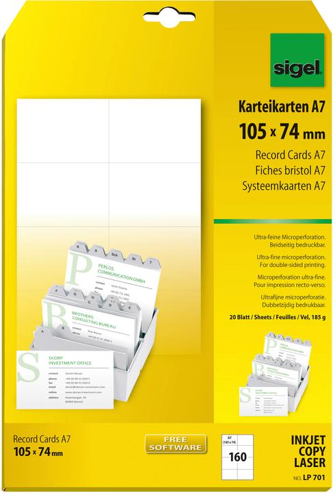 Actual product image Sigel Index cards (A7, 185 g/m², 20 x)