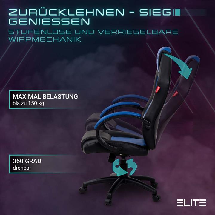Image du produit Elite Chaise de jeu EXODUS Chaise de bureau ergonomique Chaise de direction Fauteuil de course Gaming-