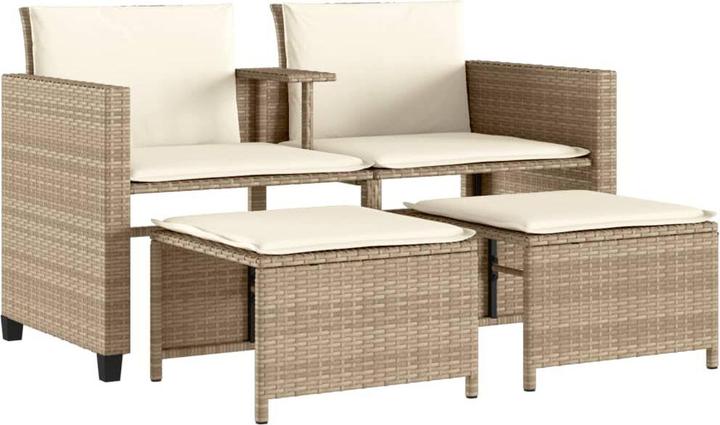 Produktbild VidaXL Gartensofa 2-Sitzer mit Tisch und Hockern