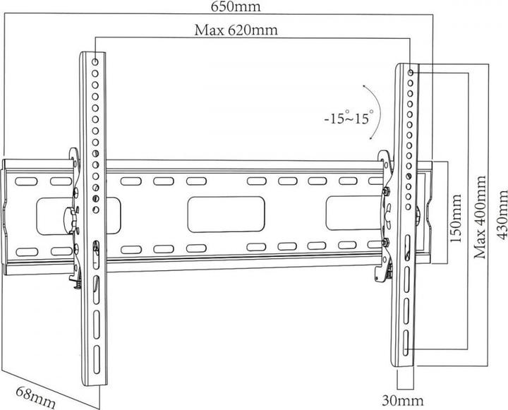 Actual product image Maclean TV mount max VESA 600x400 32-90 80kg Tilt adjustment +15°-15° MC-421 (Wall, 90", 80 kg)