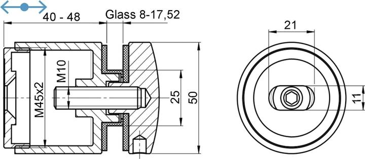 Produktbild Economy Glaspunkthalter verstellbar, für 8-17,52 mm Glas, ø 50 mm, Edelstahl V2A (1 Stk.)