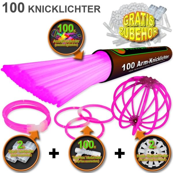 Produktbild Knicklichter 100 Arm in PINK inkl. hochflexiblen TopFlex Verbindern