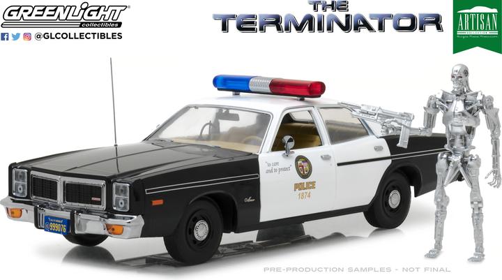 Actual product image Greenlight Collectibles 1977 Dodge Monaco Police with Terminator Figure