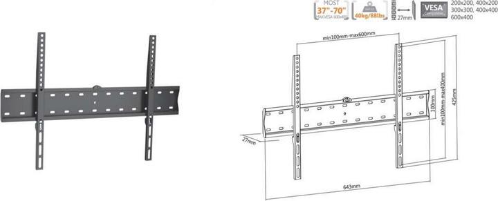 Productafbeelding equip Muurbeugel /50kg 1TFT vast (Muur, 70", 40 kg)