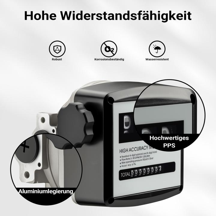Produktbild Wiltec Diesel Heizöl Zähler Doppelzahlwerk 3bar 25,4mm 19-120l/min Heizölpumpe