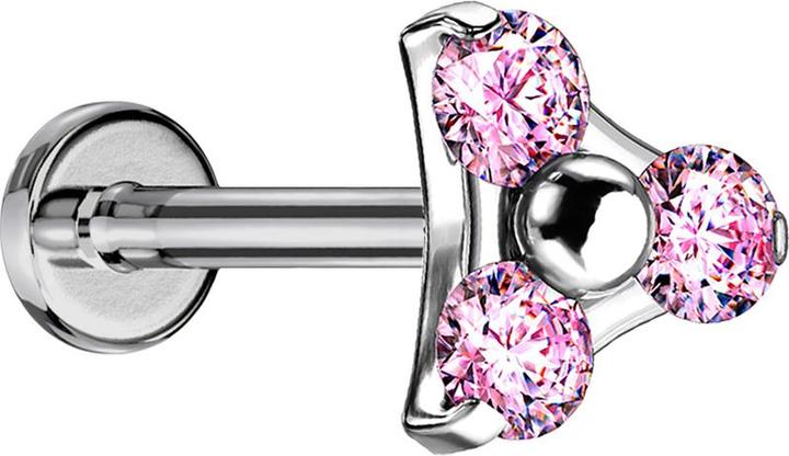 Actual product image Star Piercing Micro Labret inner thread silver triangle three crystals pink (without brass, Titanium G23)
