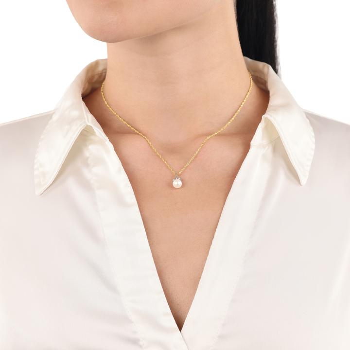 Image du produit Amor Halsschmuck für Damen, Gold 375, Zirkonia synth., Süsswasserzuchtperle (Or 375, 9 ct)