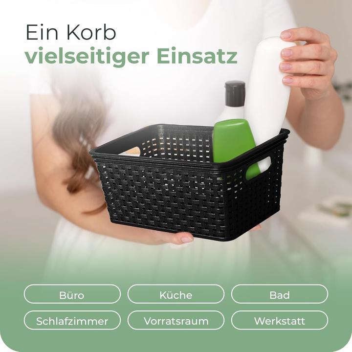 Produktbild Novaliv Aufbewahrungsbox mit Deckel Mini 1L Korb Schwarz in Rattan Design Lebensmittelecht Aufbewahr (1 l)