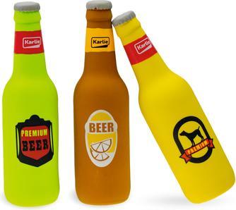 Actual product image Karlie Latex Dog Toy beer bottle with squeaker in display