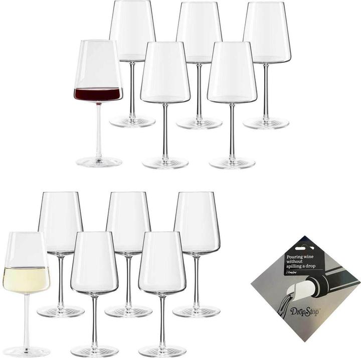 Stölzle Weingläser + Weinausgiesser Power Weingläser Set + Dropstop® (13 Gläser, Weissweingläser)