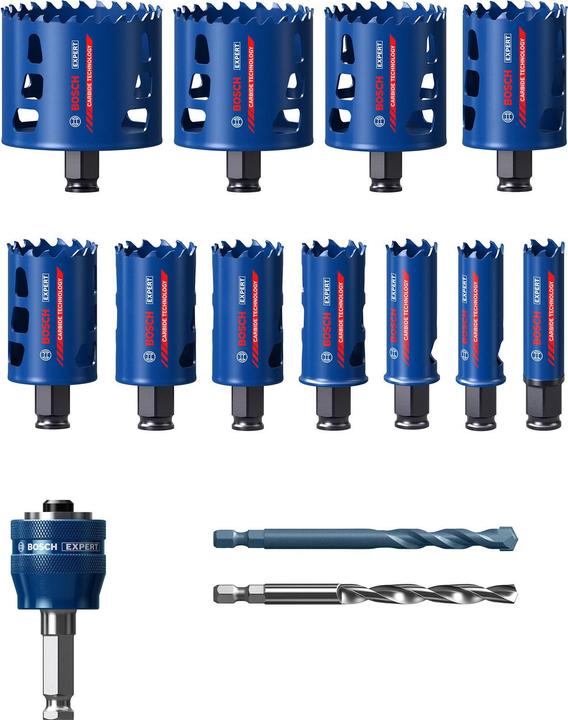 Bosch Professional Zubehör EXPERT Tough Material Lochsäge-Set, 20/22/25/32/35/40/44/51/60/68/76 mm, 14-tlg. (20, 22, 25, 32, 35, 40, 44, 51, 60, 68, 76 Millimeter)