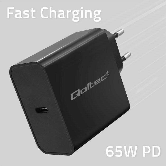 Actual product image Qoltec Ładowarka Super Quick PD | 65W | 5-20V | 3-3.25A | 1xUSB type C | Czarna (65 W)