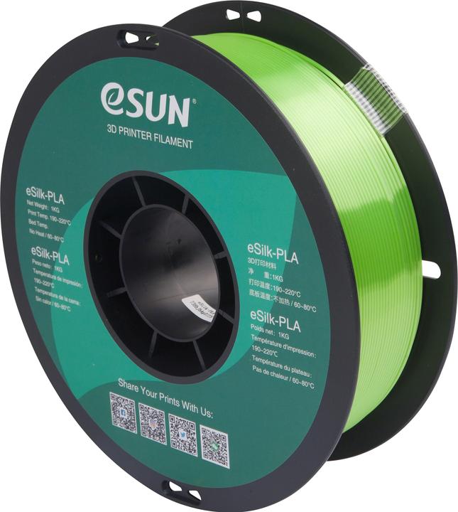 Produktbild eSUN EPLA-SILK 1,75mm LIME 1kg 3D FILAMENT (PLA, 1.75 mm, 1000 g, Grün)
