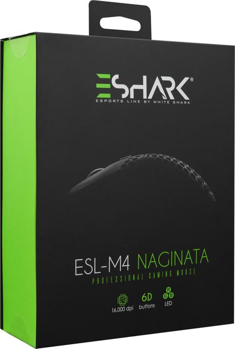 Actual product image White Shark Ultra light Gaming mouse eShark Naginata Black, 60g, Pixart PMW3389 sensor, with RGB backlight (Cable)