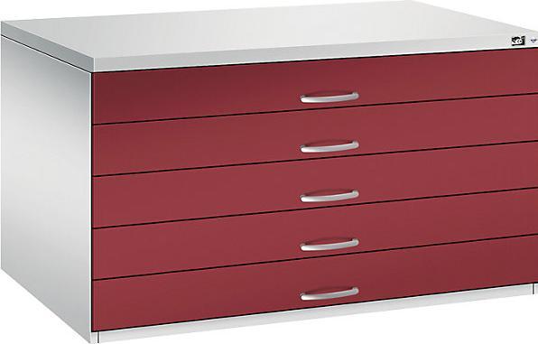 Produktbild C+P CP 7200 Planschrank lichtgrau, rubinrot 5 Schubladen 135,0 x 96,0 x 76,0 cm