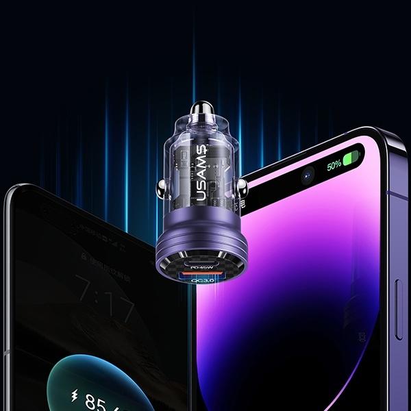 Image du produit Usams Ład. sam. C35 USB+USB-C 45W Fast Charge fioletowy/purple CC175CC02 (US-CC175)