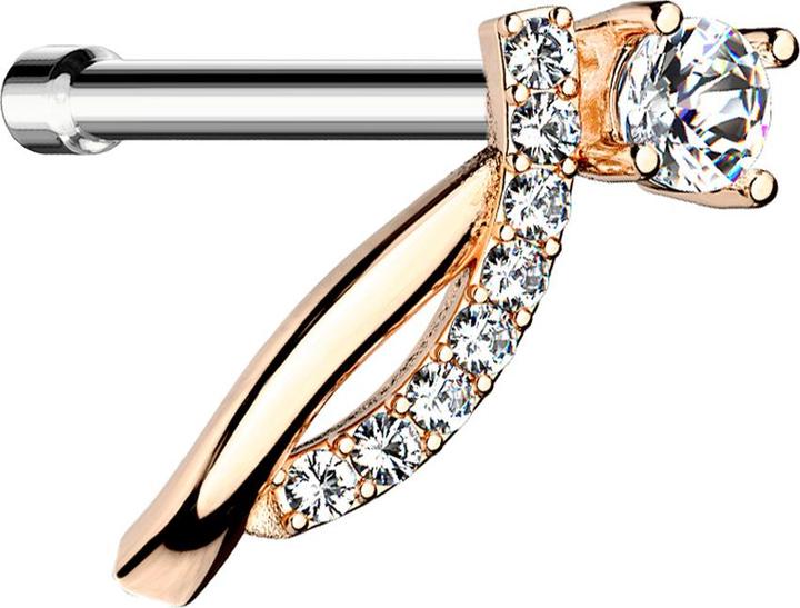 Star Piercing Nasenstecker gerade rosegold doppelbogen gebogen mit Kristall (Chirurgenstahl 316L, Messing)
