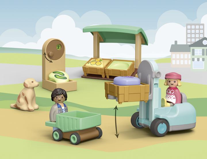 Actual product image Playmobil 71137 1.2.3: Organic market stall & forklift truck (71137, Playmobil 1.2.3)