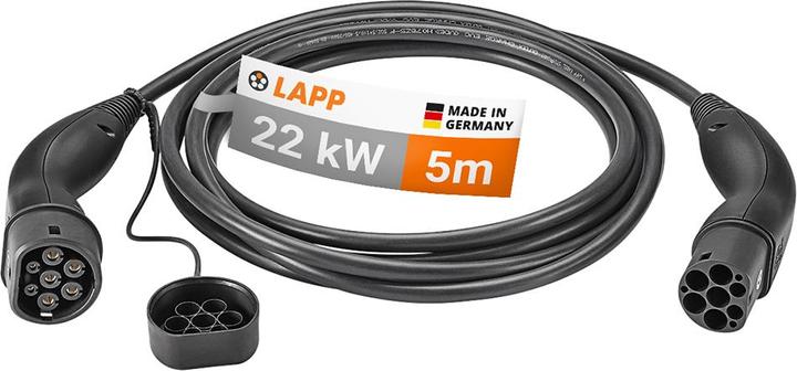 Actual product image Lapp Mobility Standard charging cable Gen II smooth, type 2, 32A, 3-phase, 5m, black (Type 2, 22 kW, 32 A, 5 m)