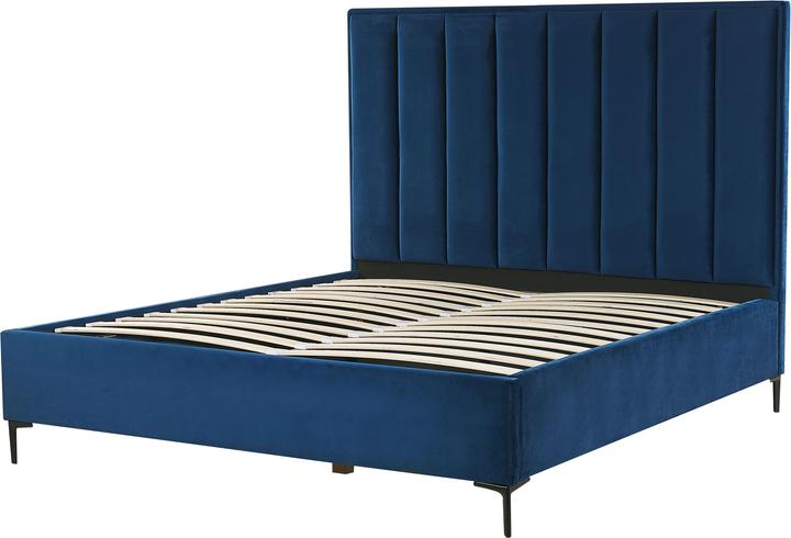 Produktbild Beliani Polsterbett Samtstoff blau mit Bettkasten hochklappbar 160 x 200 cm SEZANNE (160 x 200 cm)