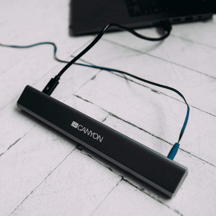 Produktbild Canyon DS-6 Multiport Docking Station with 7 jungtys: 2*Type C+1*HDMI+2*USB3.0+1*RJ45+1*audio 3.5mm (USB-C, 7 Ports)