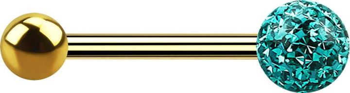 Star Piercing Barbell vergoldet mit Kugel und Kristallkugel türkis Epoxy Schutzschicht (Titan G23, ohne Messing)