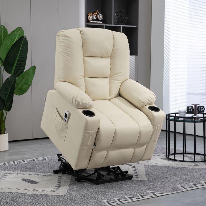 Produktbild Swisshandel24 Relaxsessel Aufstehhilfe elektrisch Fernsehsessel USB Massagesessel Fernbedienung Rollen Creme