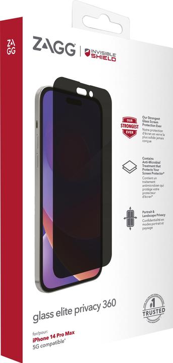 Immagine prodotto Zagg InvisibleShield Glass Elite Privacy 360, 17 cm (6.7 Zoll), Smartphone, Rahmenloser Blickschutzfilter (1 Pezzo/i, Apple iPhone 14 Pro Max)