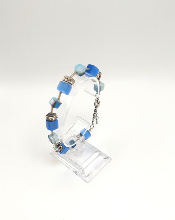 Immagine prodotto Signé Bracciale Signè con cubo blu in acciaio inossidabile rodiato No.1 (21.50 cm, Metallo, Vetro, Senza piombo, Senza cadmio, Ottone rodiato in ottone rodiato, Acciaio inossidabile, cristalli sintetici, Senza nichel)