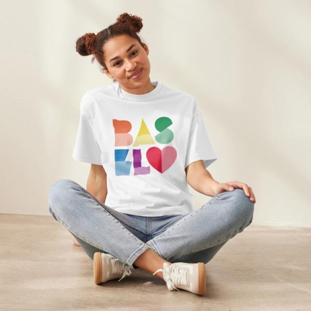 CreaDiva Basler Lyybli - T-Shirt Basel Herz weiss, Grösse S (S)