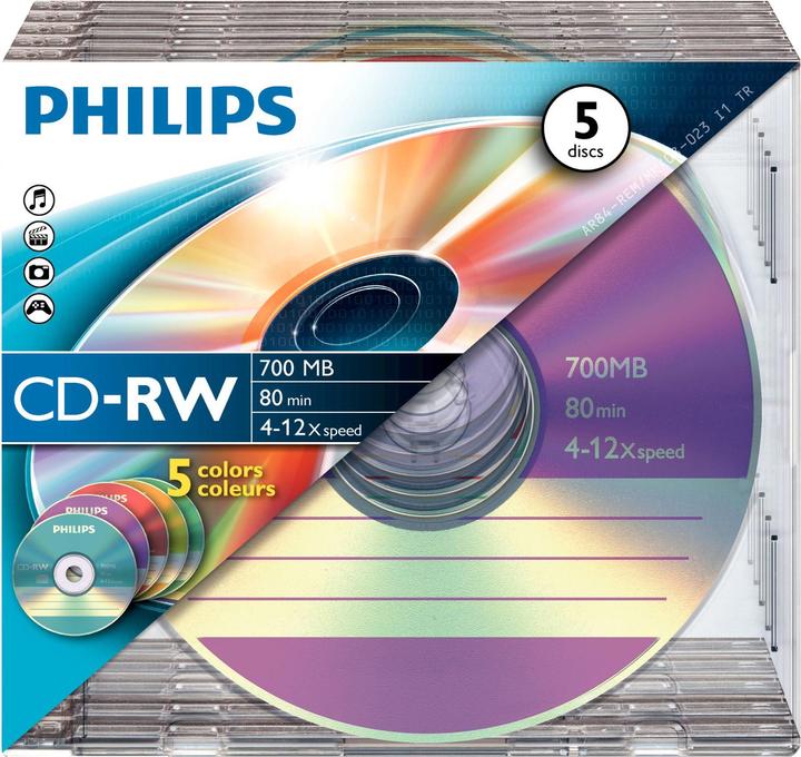 Actual product image Philips 1x5 CD-RW 80Min 700MB 4-12x SL Colour (5 x)