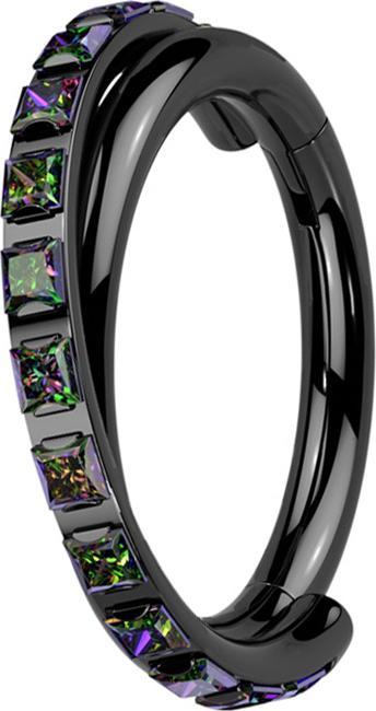 Actual product image Star Piercing Micro Segmentring klappbar schwarz gekreuzt seitlich quadratische Kristalle dunkel multicolor (without brass, Titanium G23)